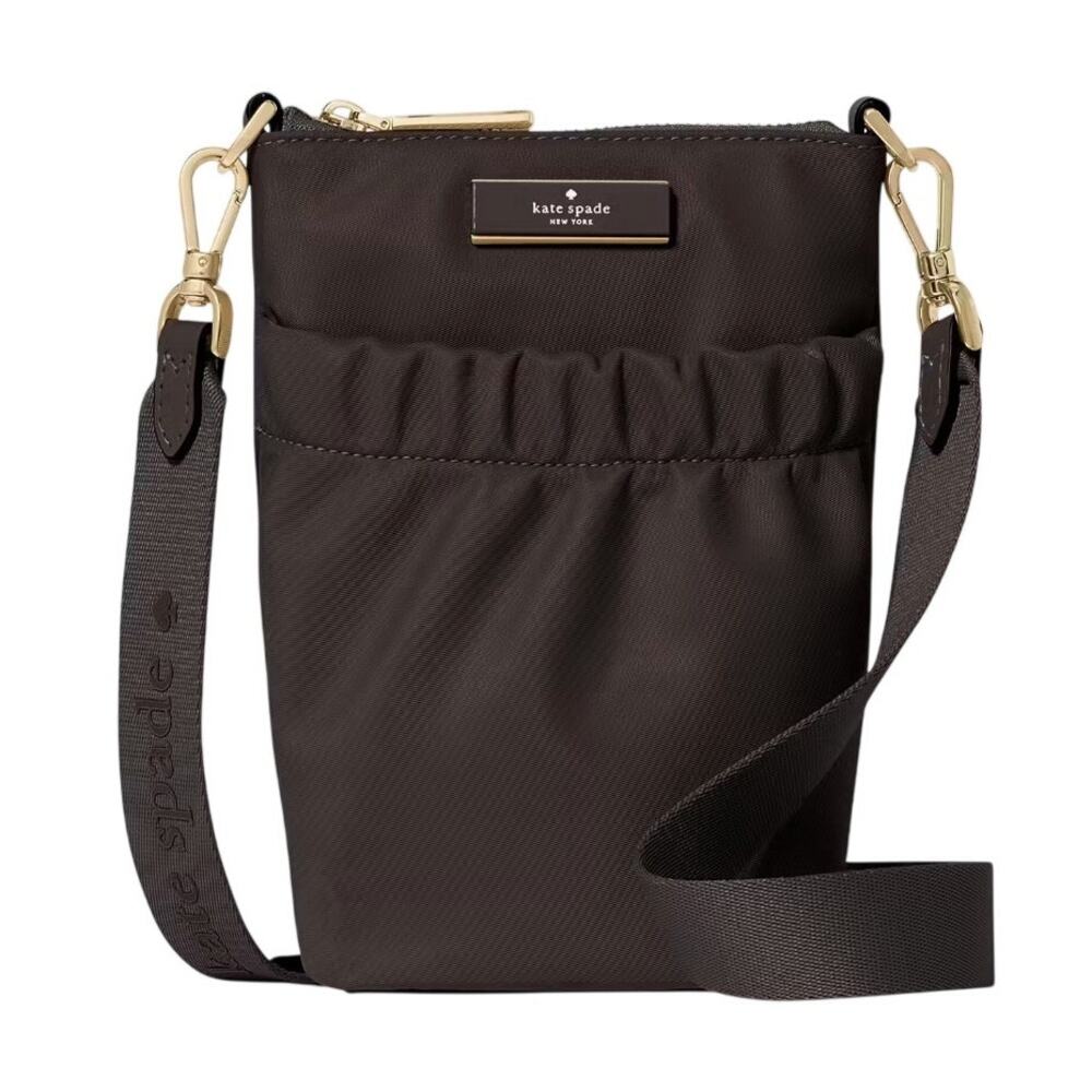 Kate Spade Carter Crossbody Bag Brown Hot Fudge Nylon Phone Travel Bag NWT Gold